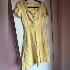 Vintage I. Magnin Yellow Beaded & Embroidered Dress Classic Luxury Size 4/6 S
